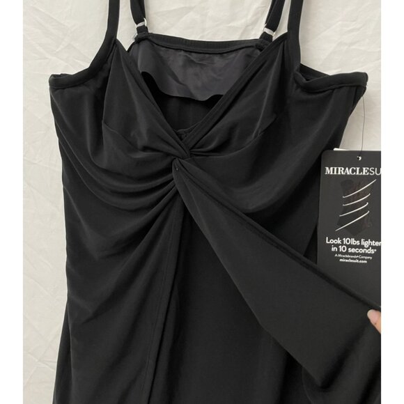 Miraclesuit Marina Underwire Tank Top Size 14 Black NWT Stretch Love Knot - Picture 3 of 12